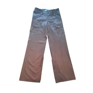 Cache Women's Bronze Brown Satin Utility Pocket Wide Leg Trousers Pants Y2K Sz 4
